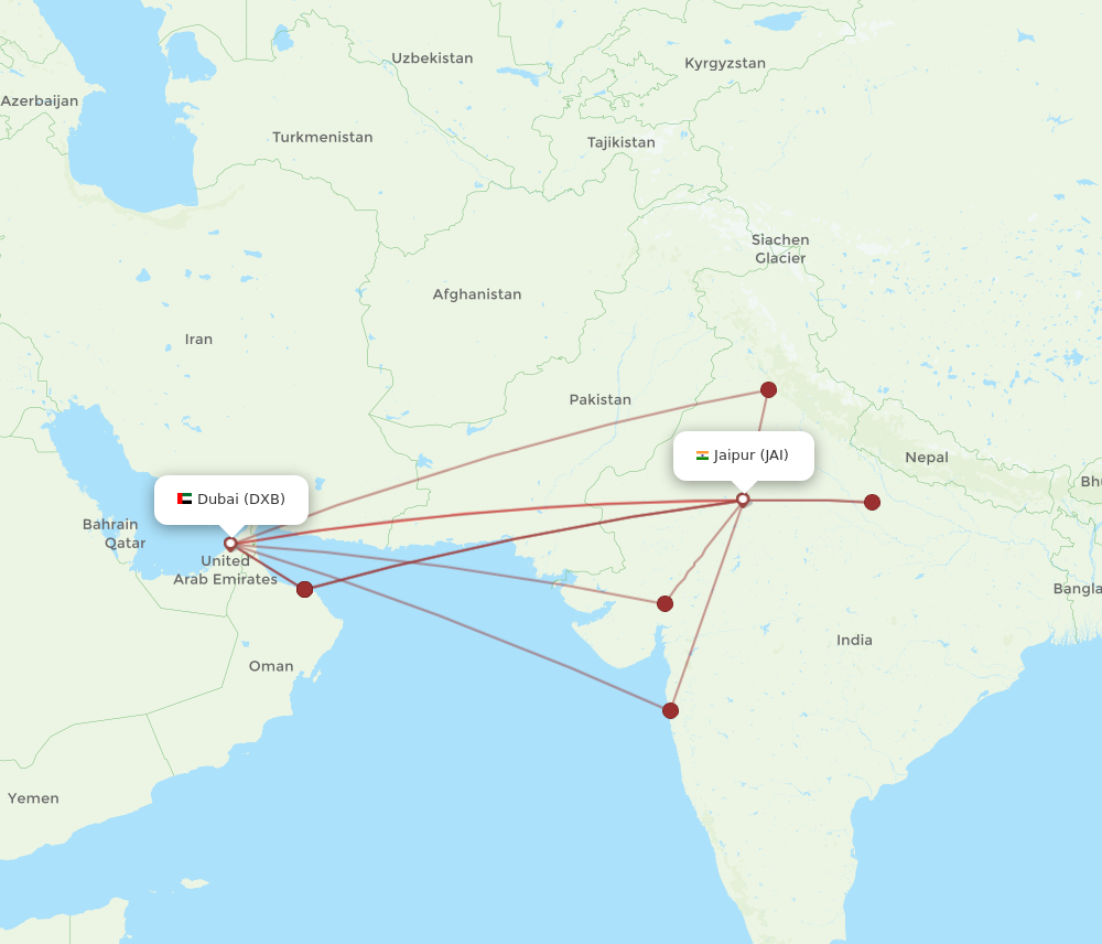 JAI to DXB flights and routes map