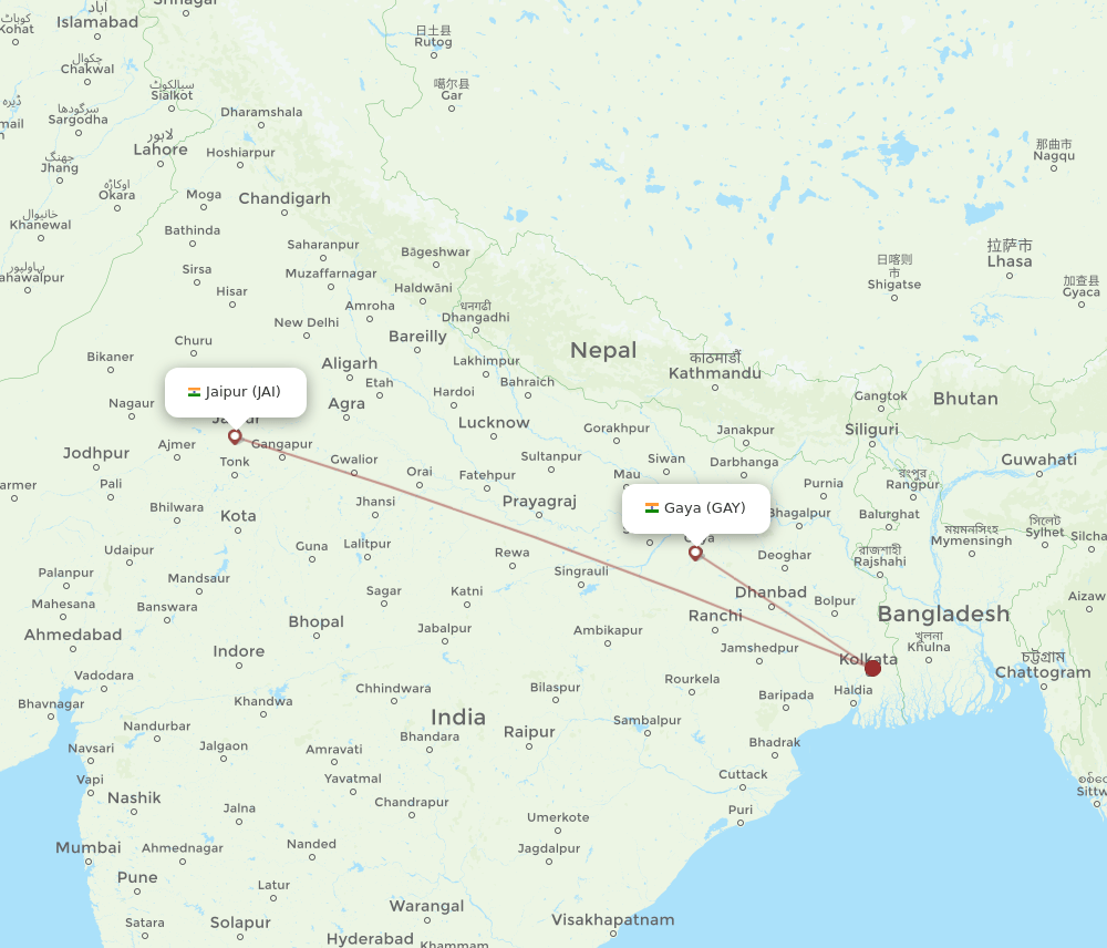 JAI to GAY flights and routes map