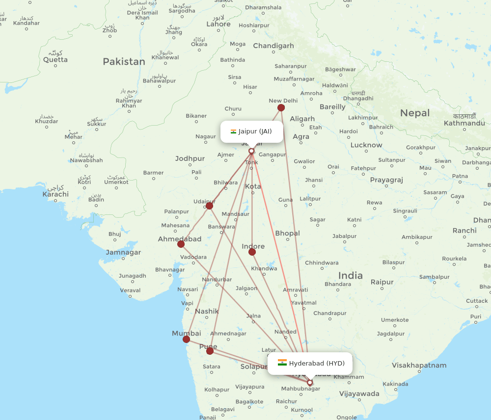 JAI-HYD flight routes