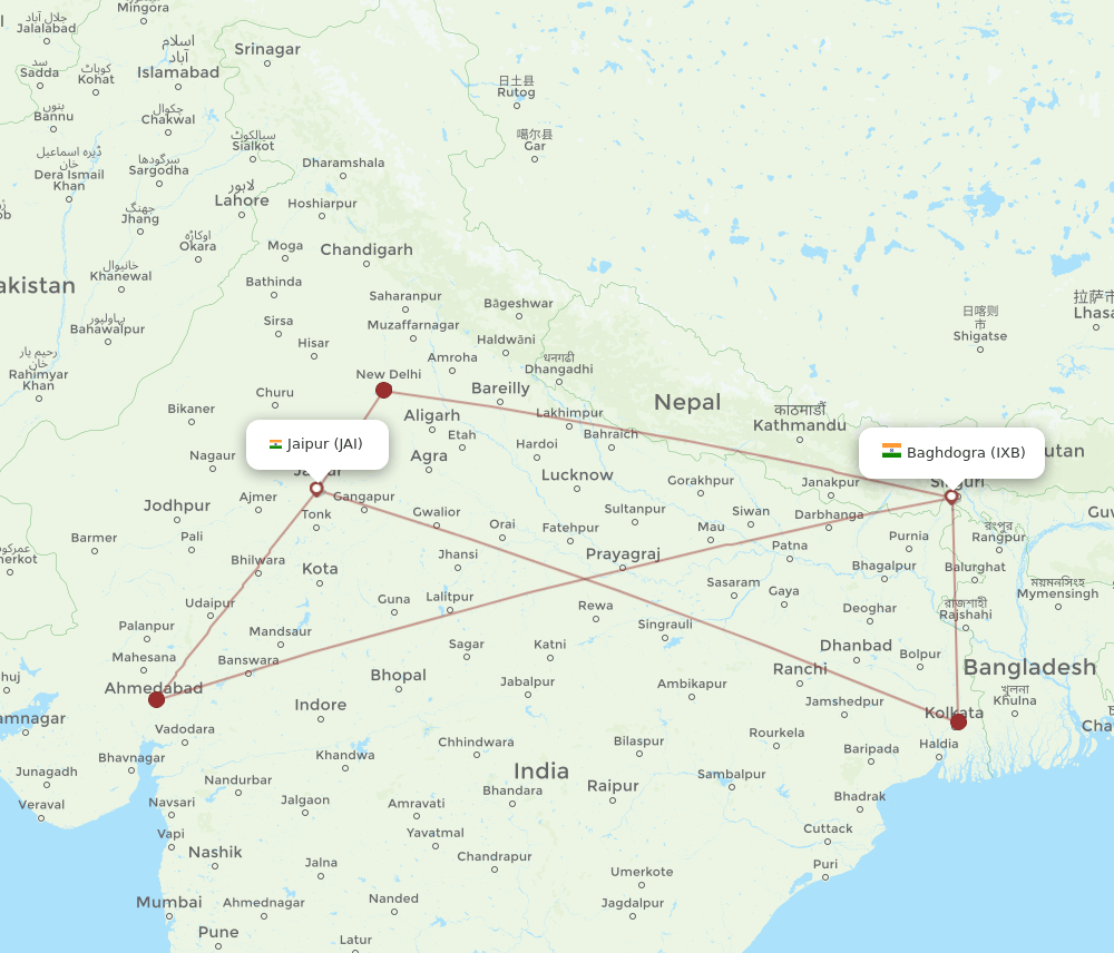JAI-IXB flight routes