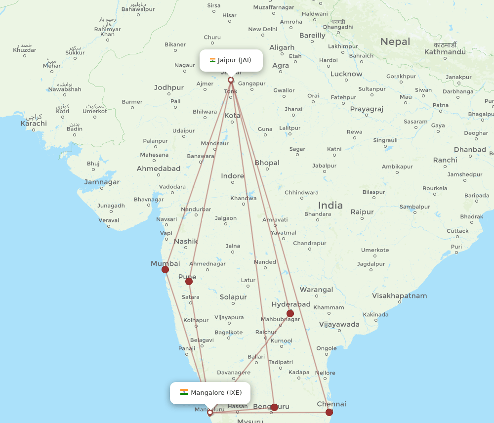 JAI to IXE flights and routes map