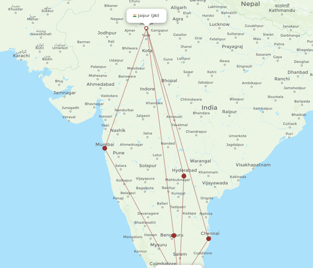 JAI-IXM flight routes