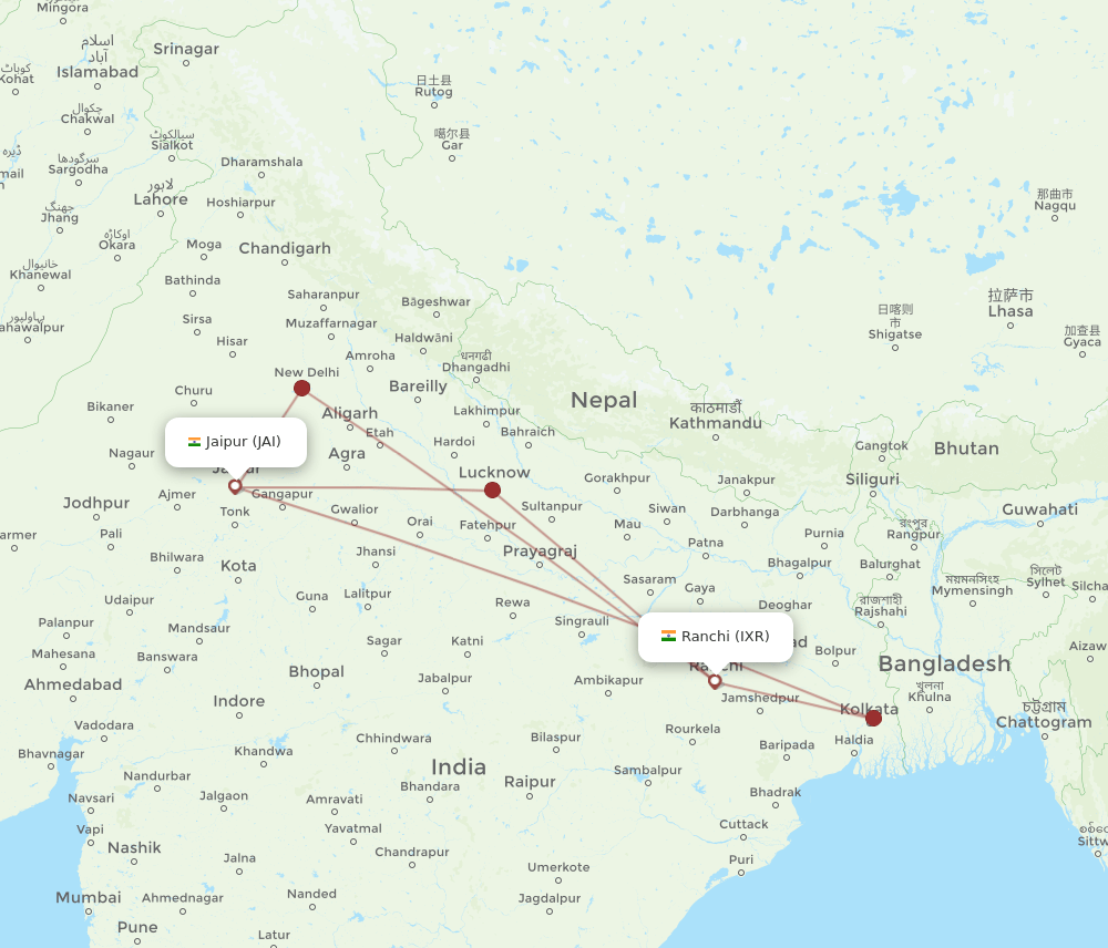 JAI-IXR flight routes