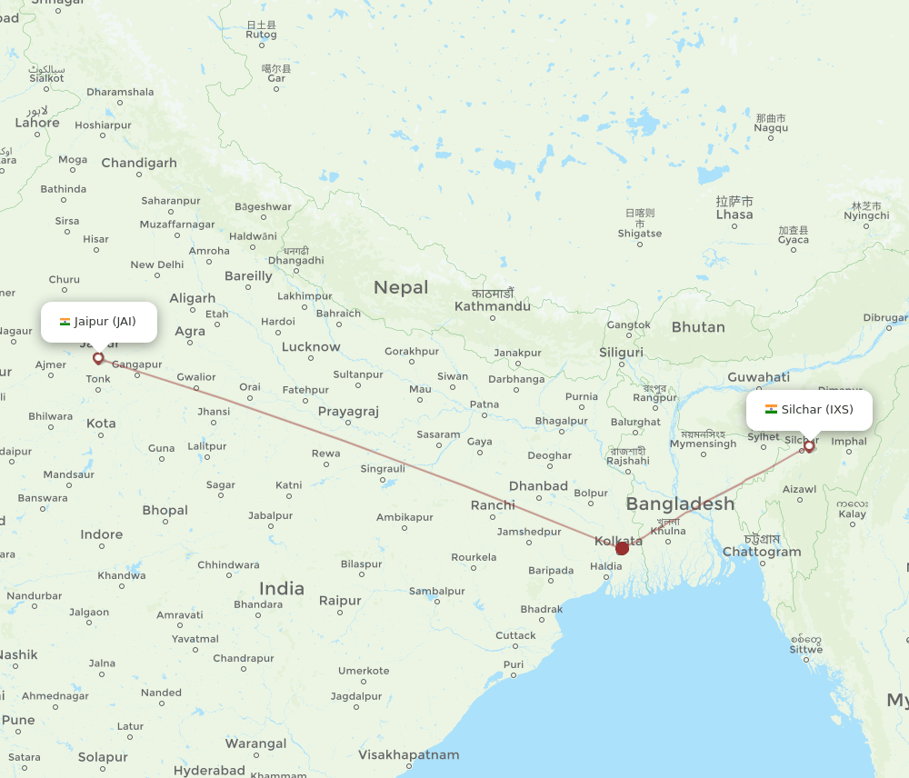 JAI to IXS flights and routes map