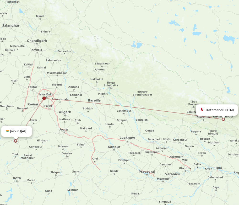 JAI to KTM flights and routes map