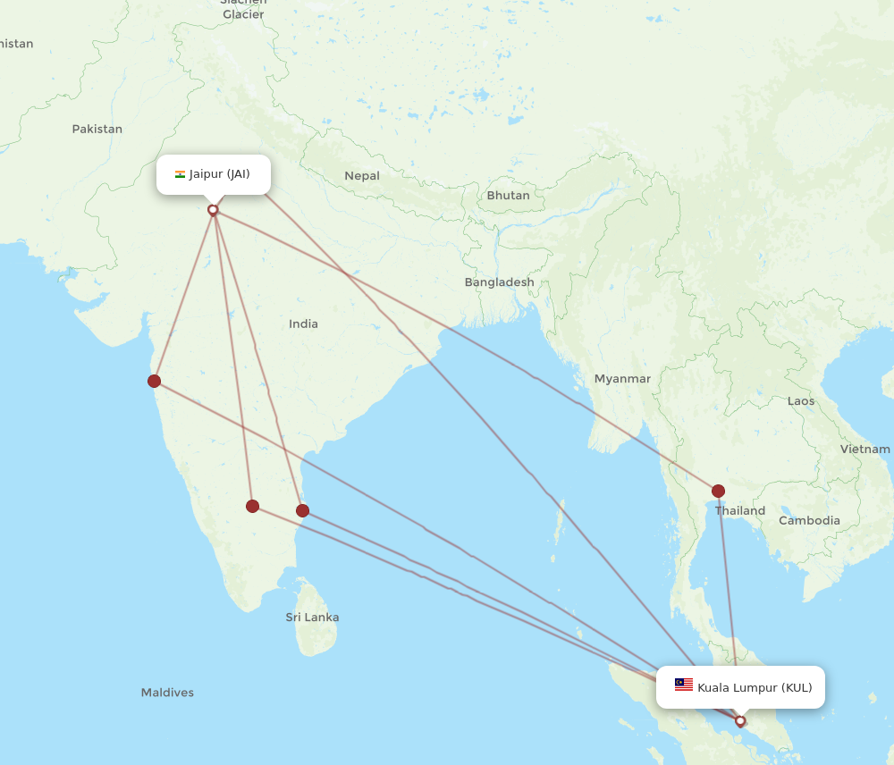 JAI to KUL flights and routes map