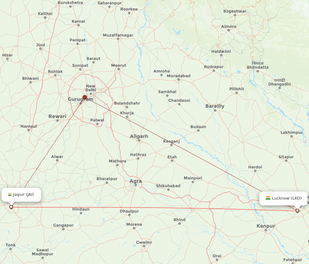 JAI to LKO flights and routes map