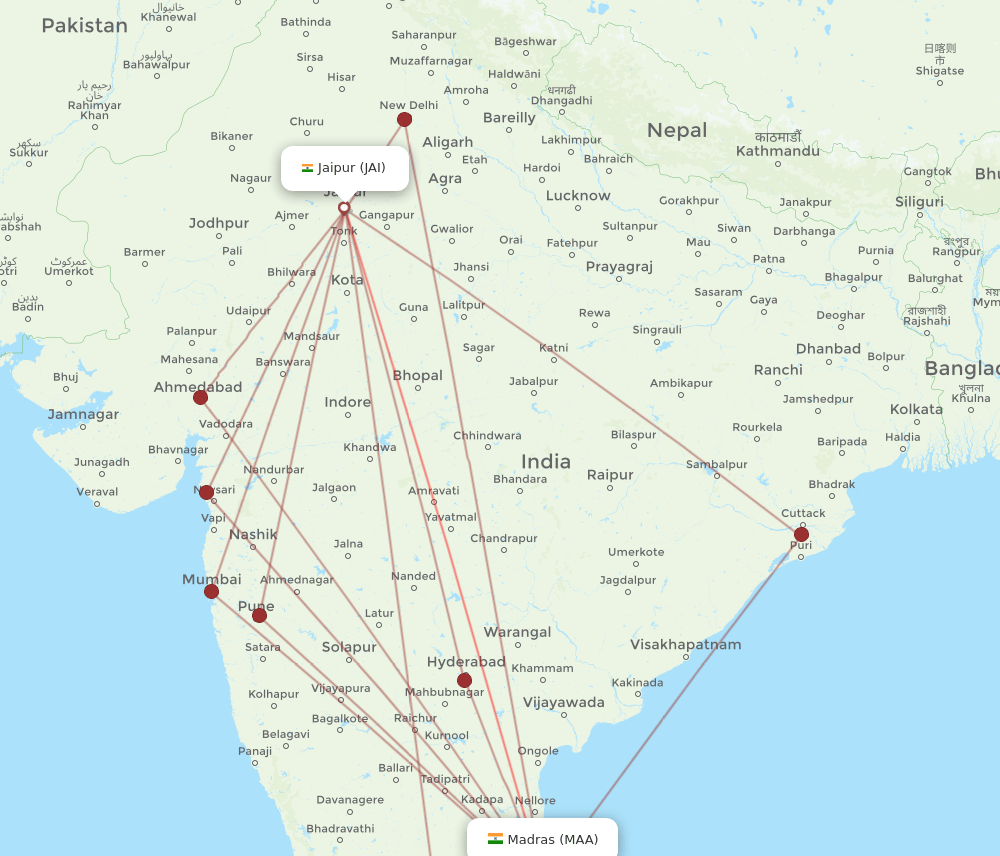 JAI-MAA flight routes