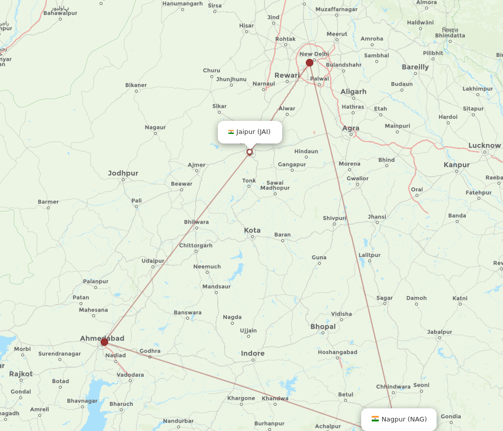 JAI to NAG flights and routes map