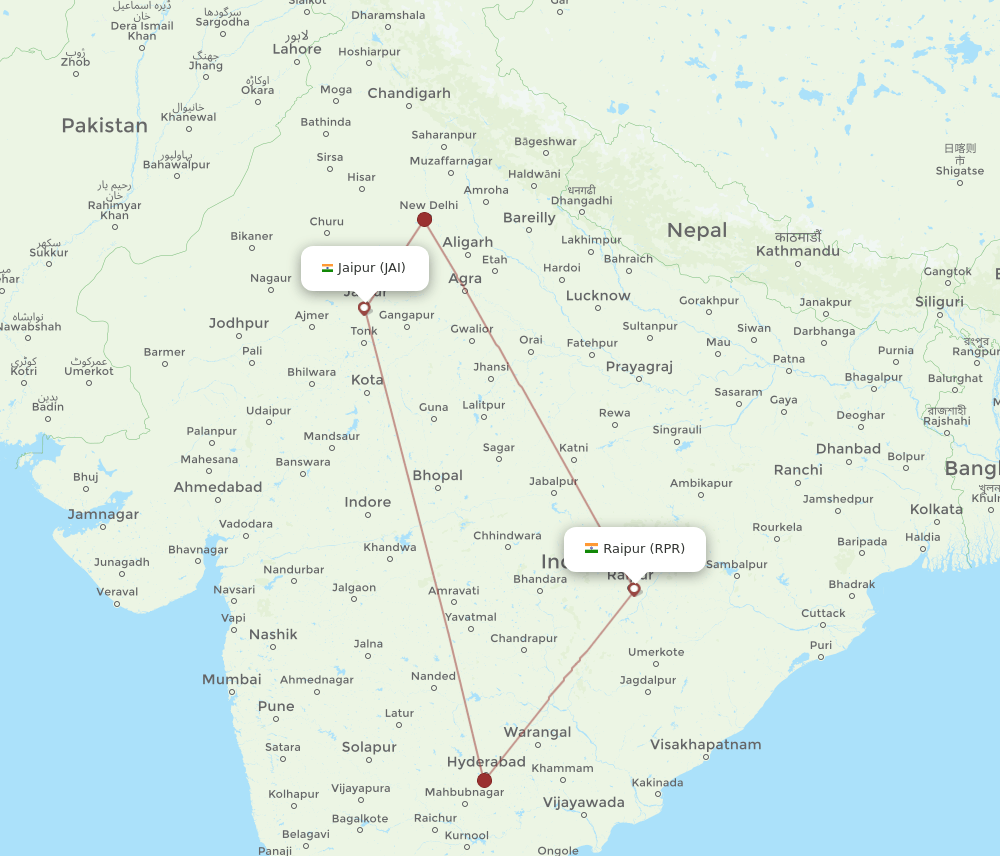 JAI-RPR flight routes