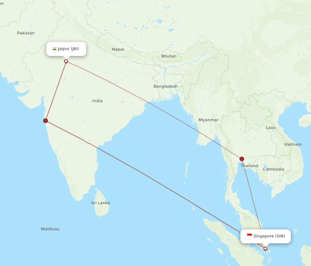 JAI to SIN flights and routes map