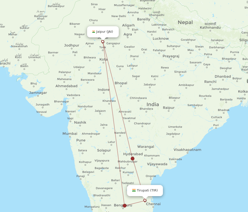 JAI-TIR flight routes