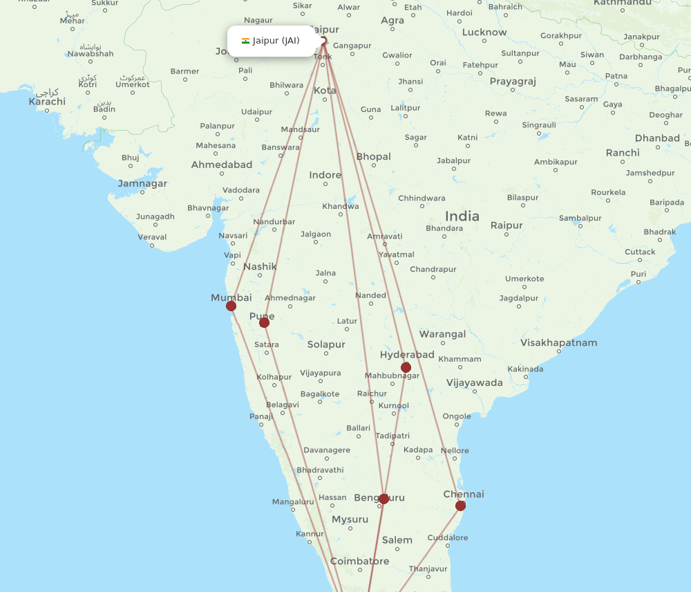 JAI-TRV flight routes