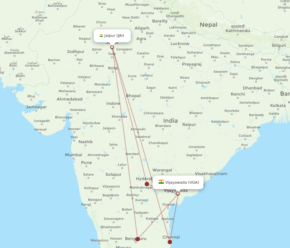 JAI to VGA flights and routes map