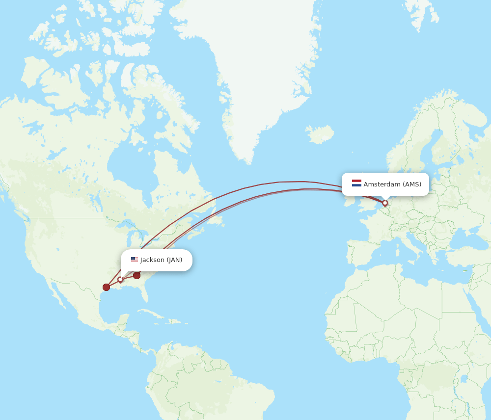 JAN-AMS flight routes