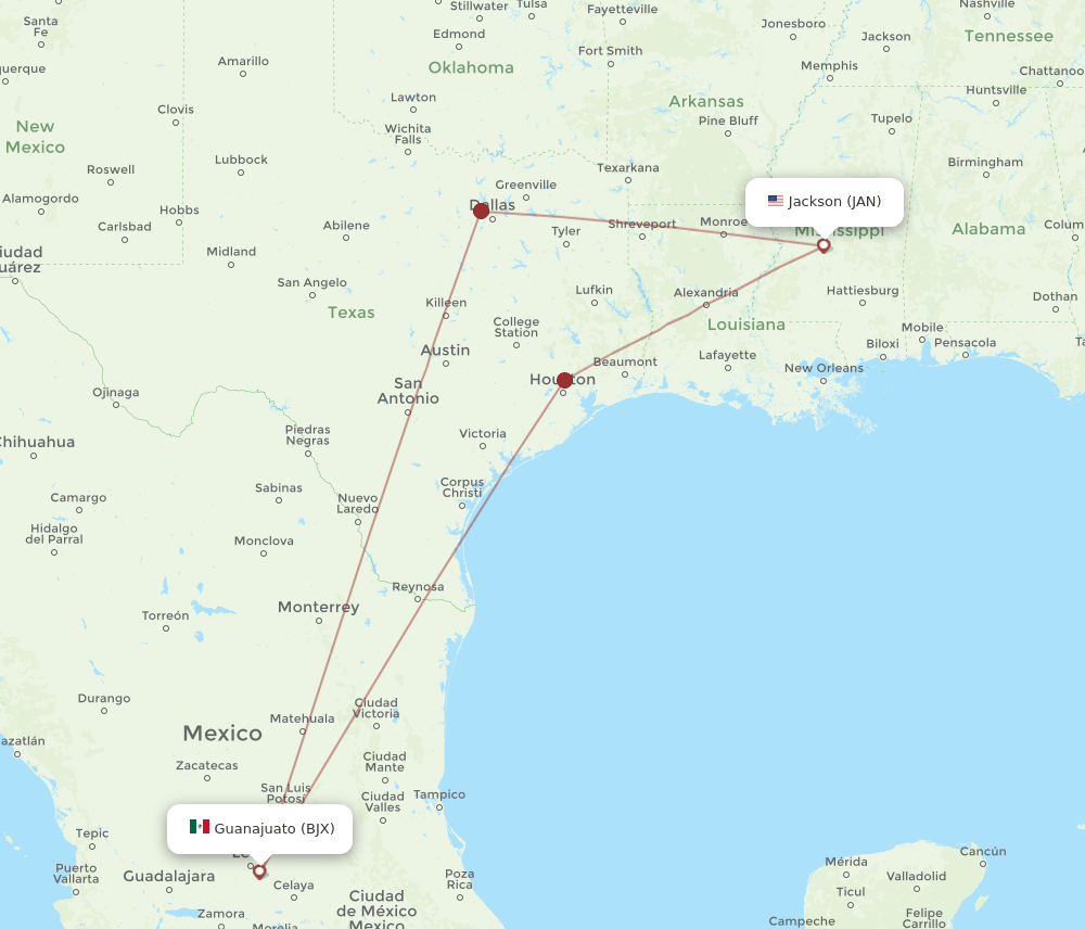 JAN-BJX flight routes