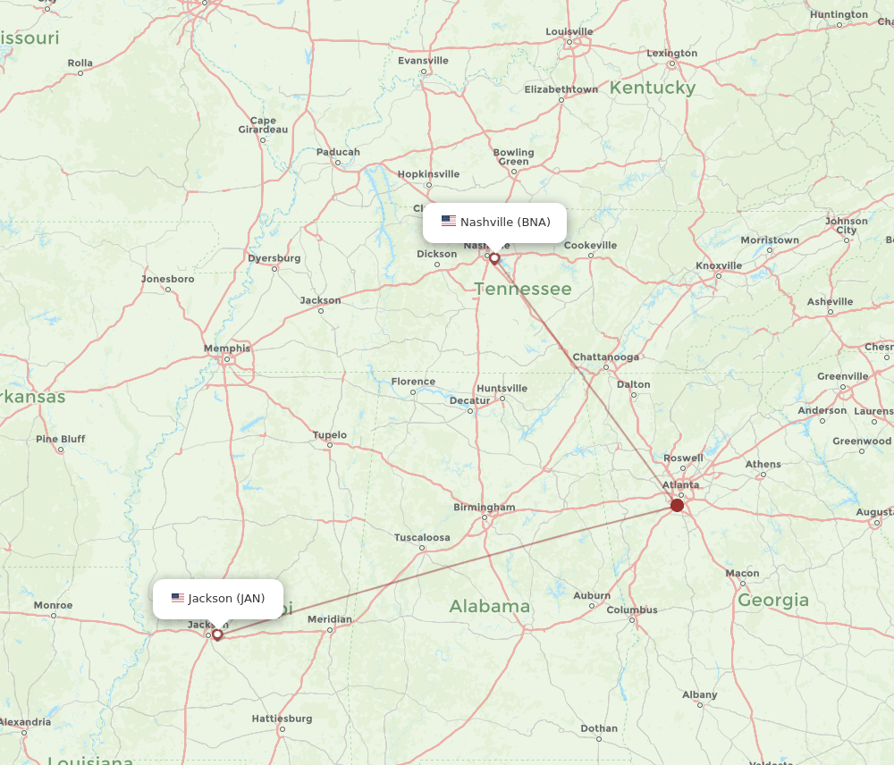 JAN-BNA flight routes