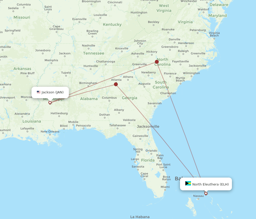 JAN-ELH flight routes