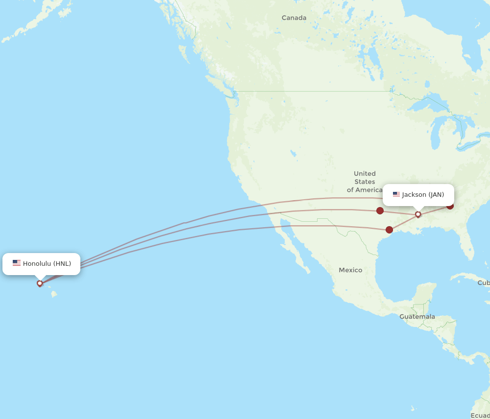 JAN to HNL flights and routes map