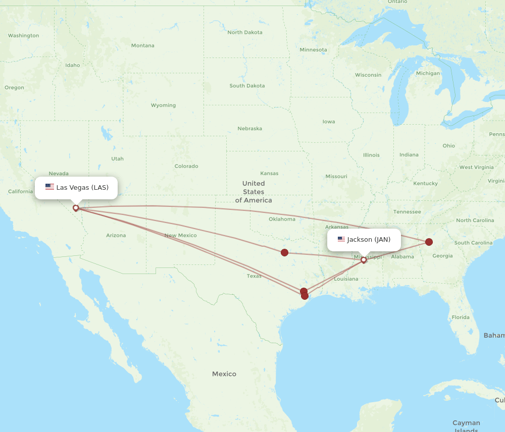 JAN to LAS flights and routes map