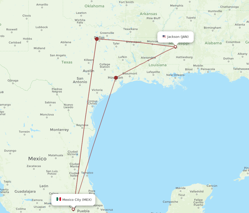 JAN-MEX flight routes