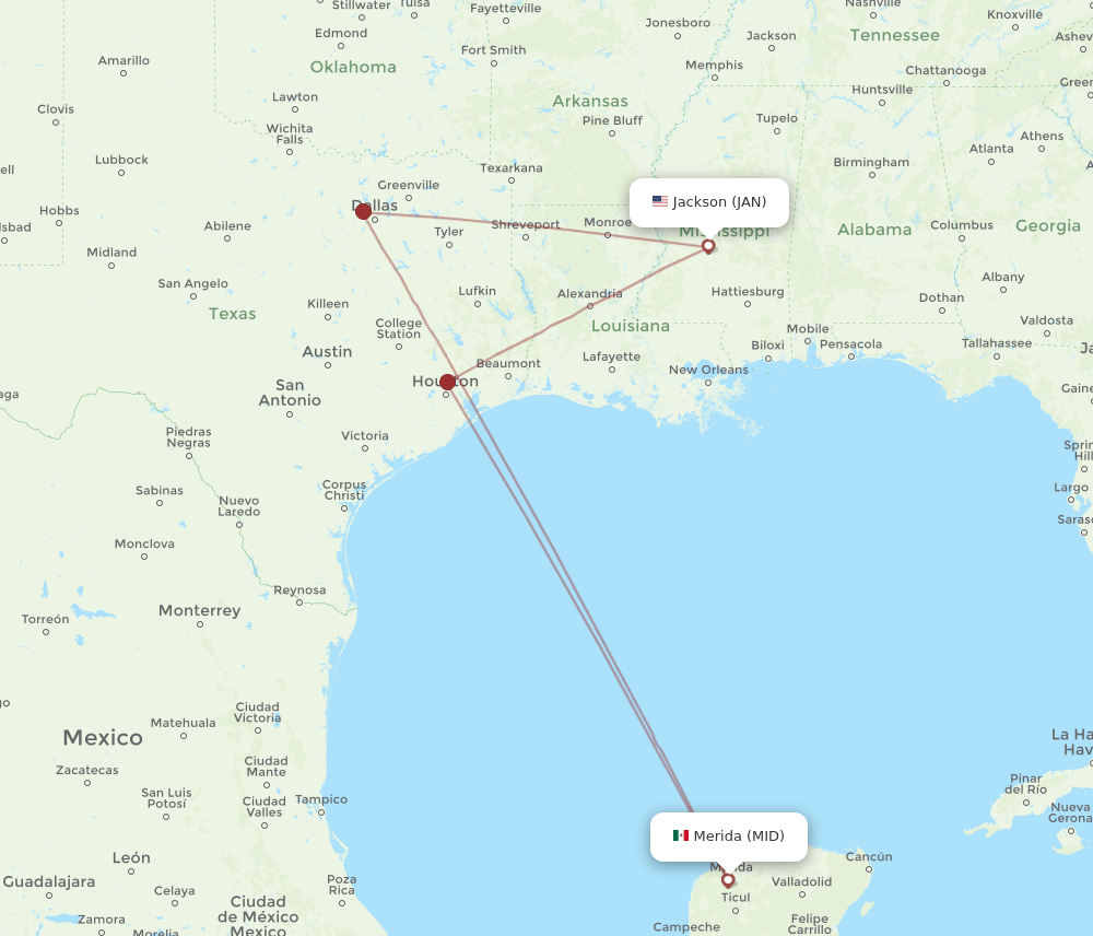 JAN-MID flight routes