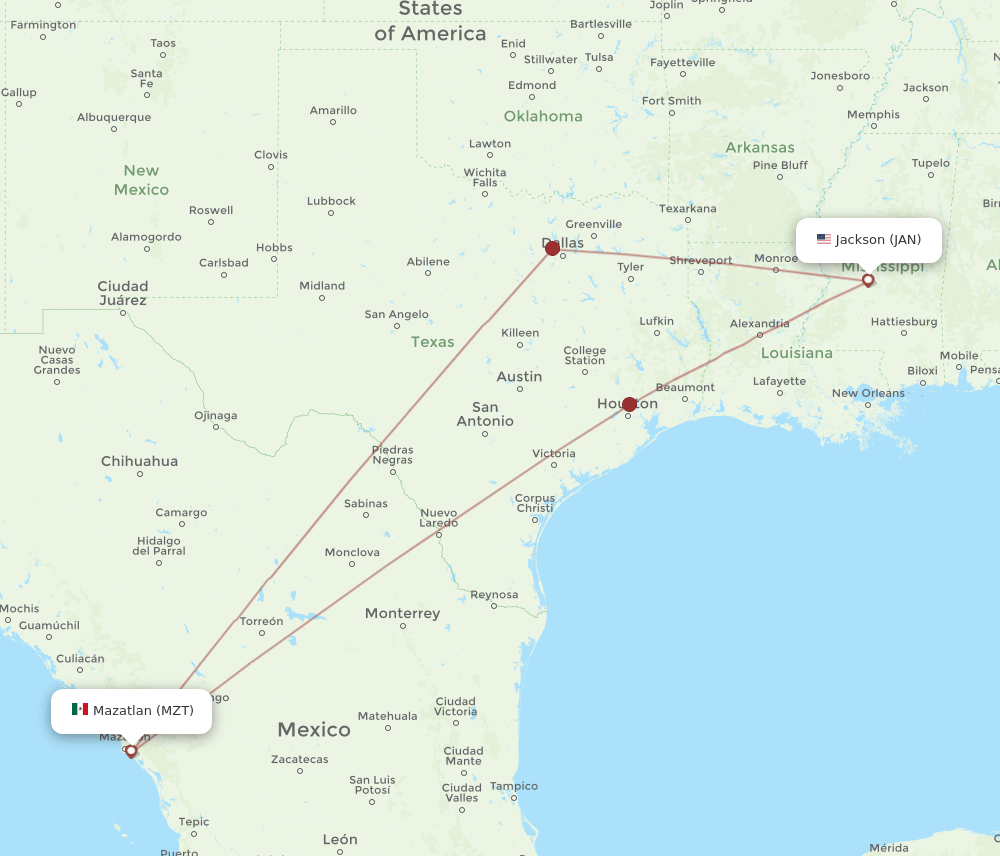 JAN-MZT flight routes