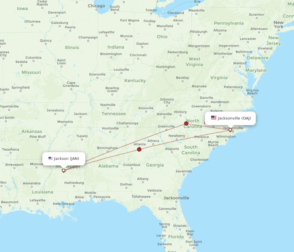 JAN-OAJ flight routes