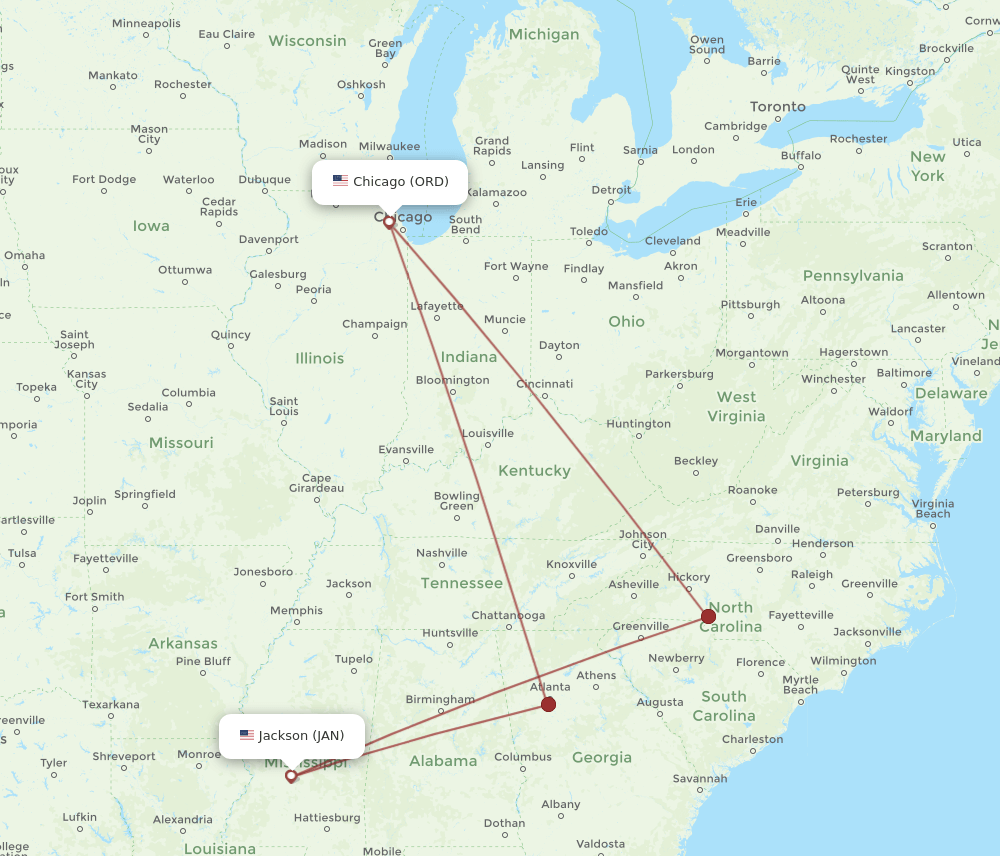 JAN-ORD flight routes