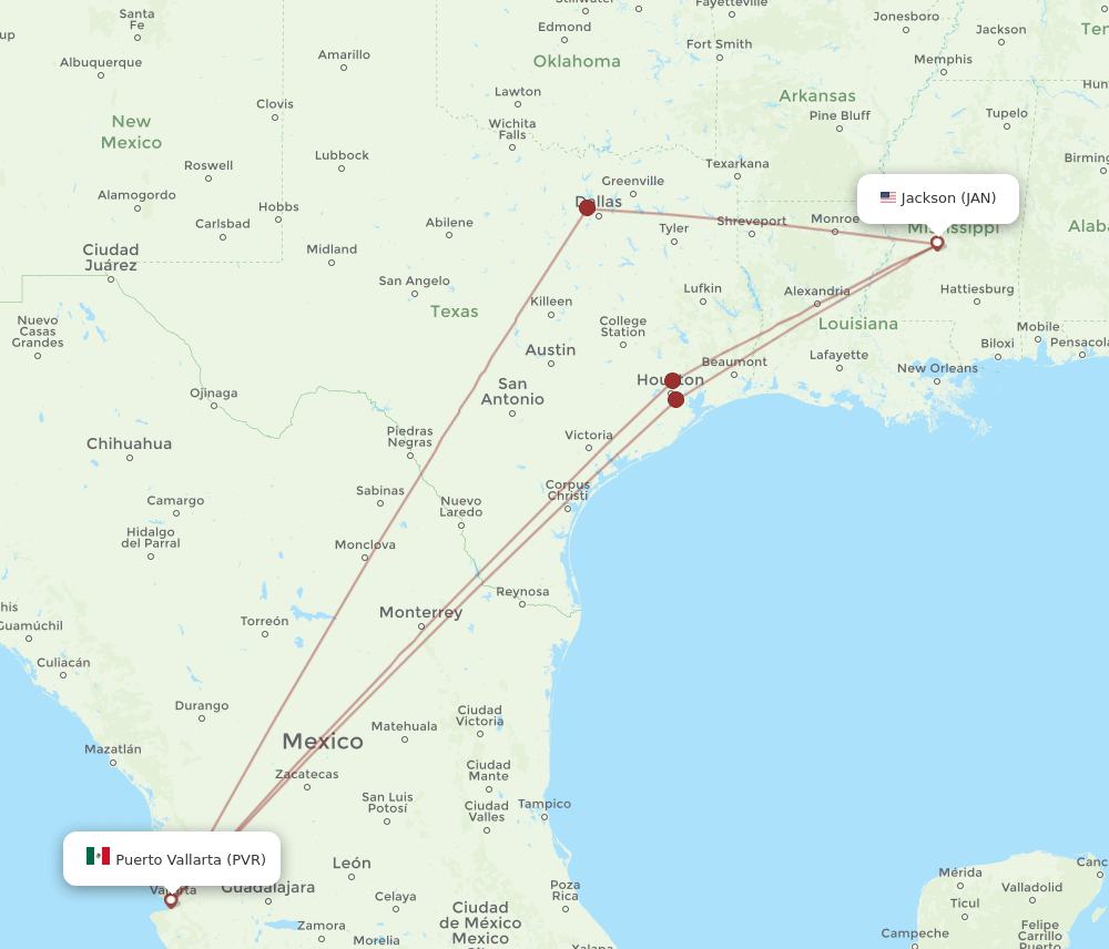 JAN-PVR flight routes