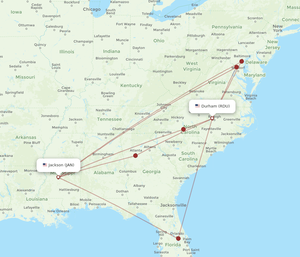 JAN-RDU flight routes