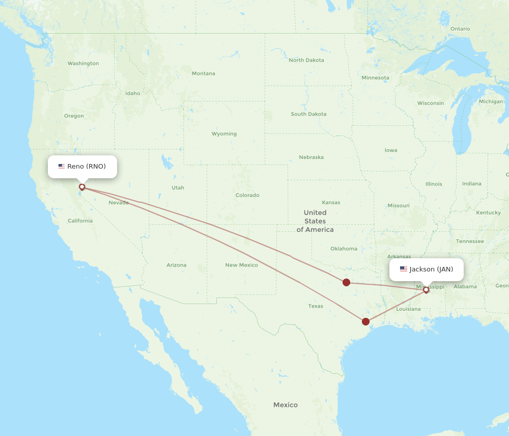 JAN-RNO flight routes
