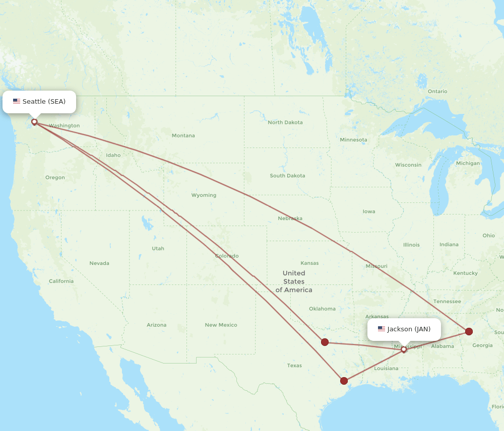 JAN-SEA flight routes