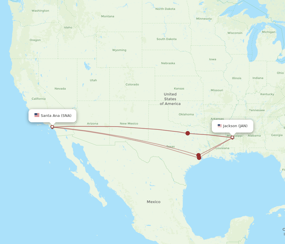 JAN-SNA flight routes