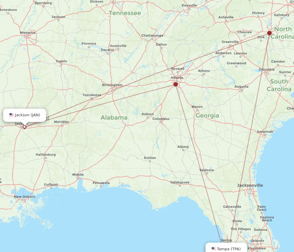 JAN-TPA flight routes