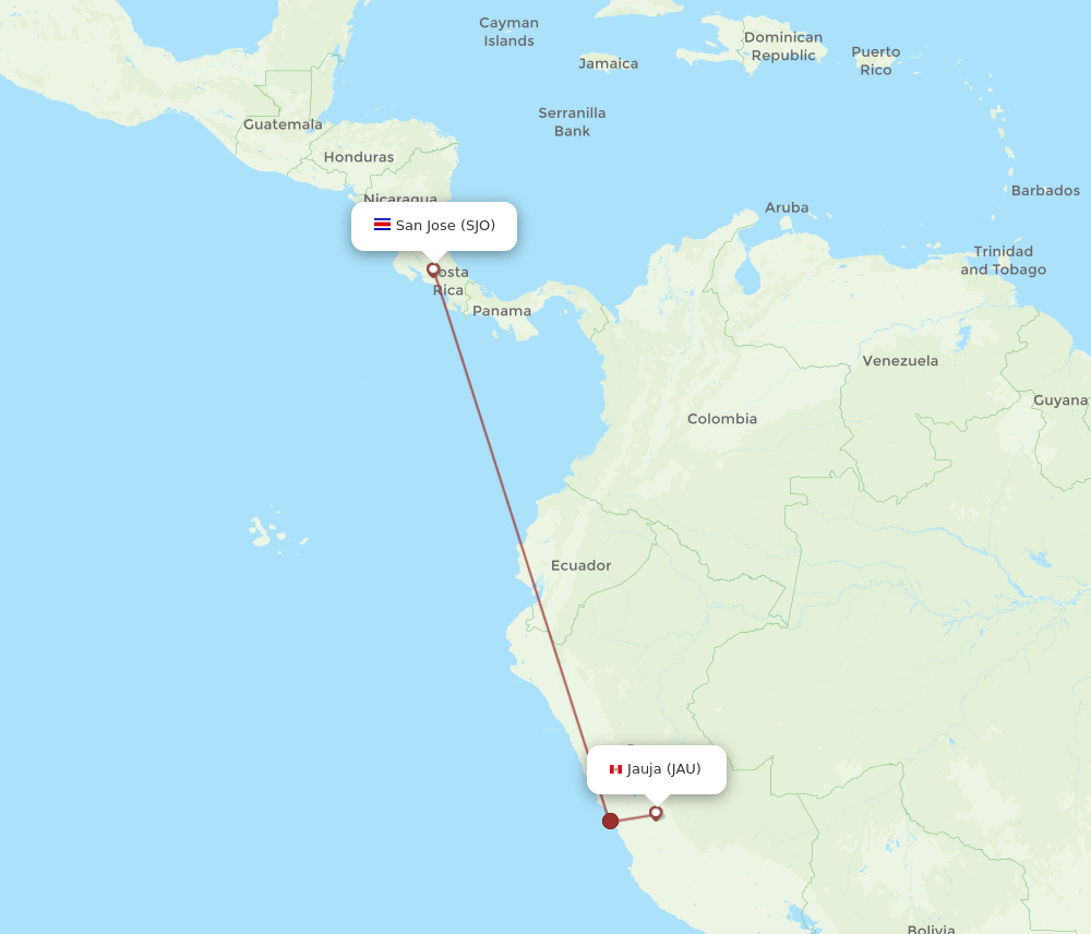 JAU to SJO flights and routes map
