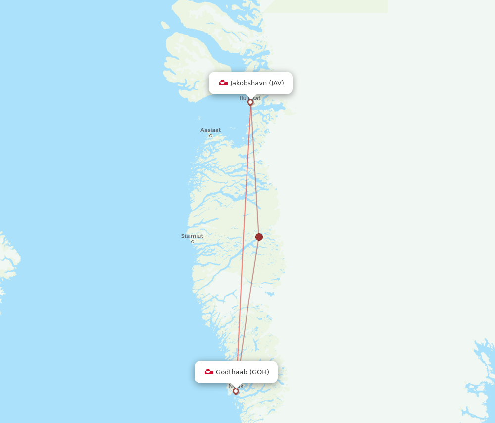 JAV to GOH flights and routes map