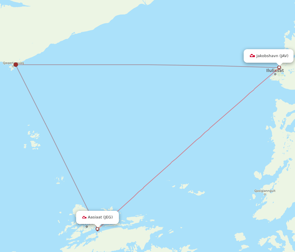 JAV to JEG flights and routes map