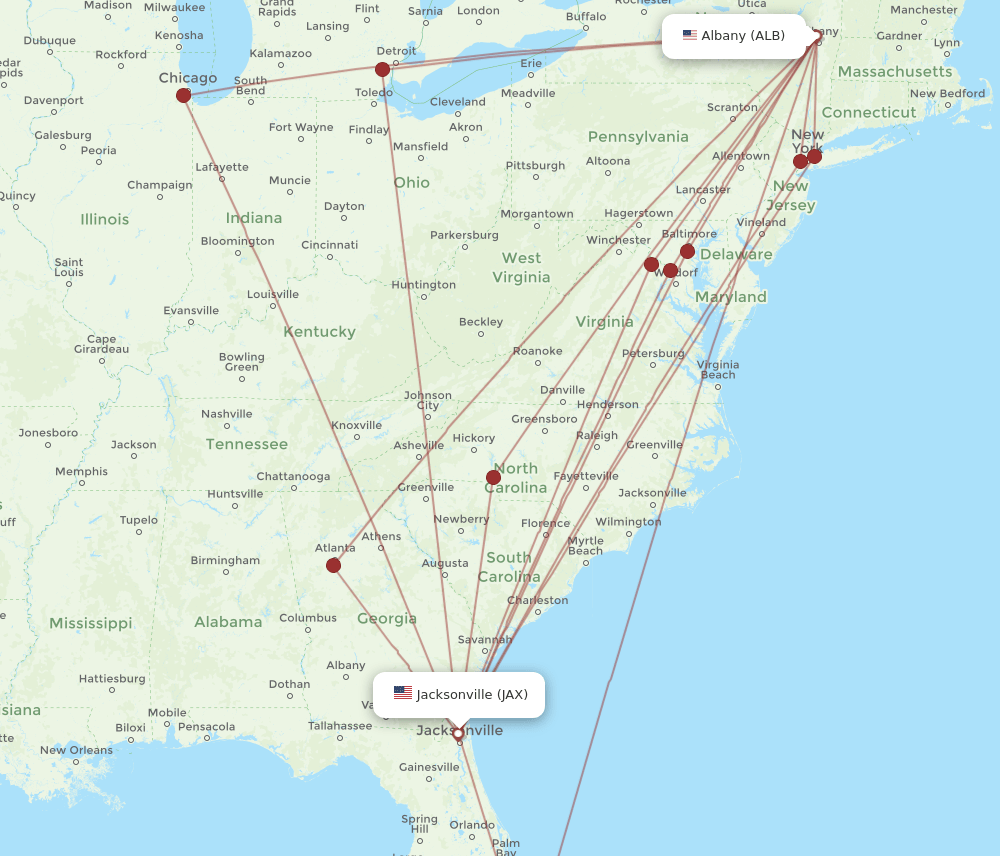 JAX-ALB flight routes