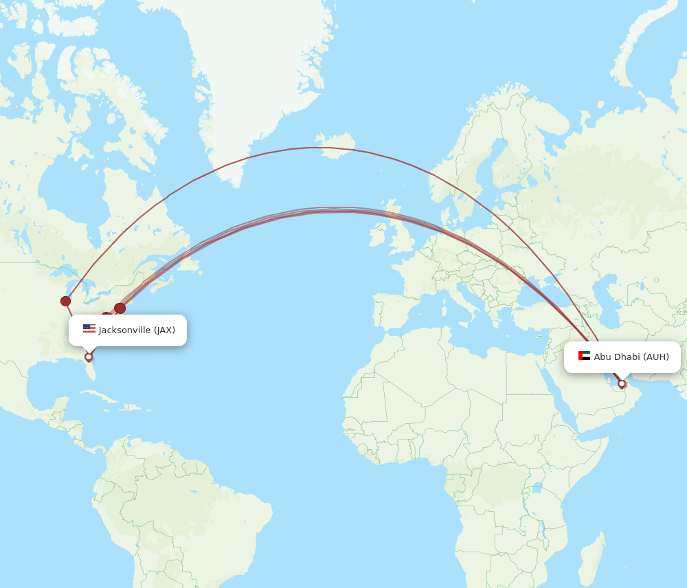 JAX to AUH flights and routes map