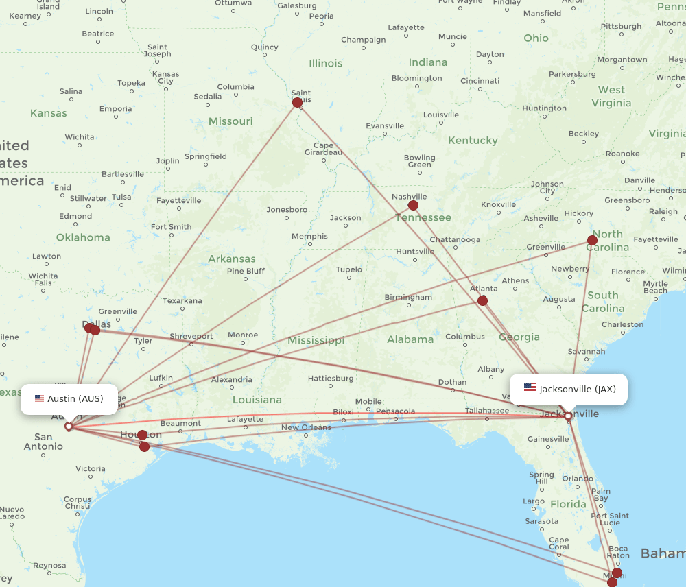 JAX-AUS flight routes