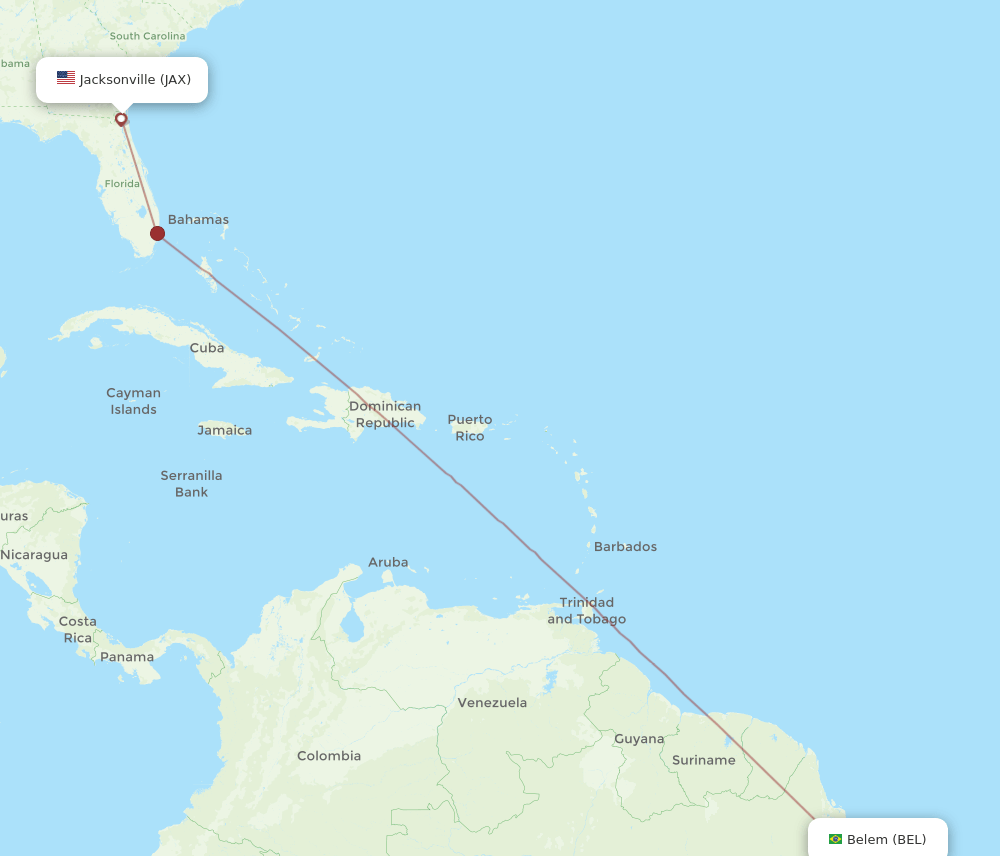 JAX to BEL flights and routes map