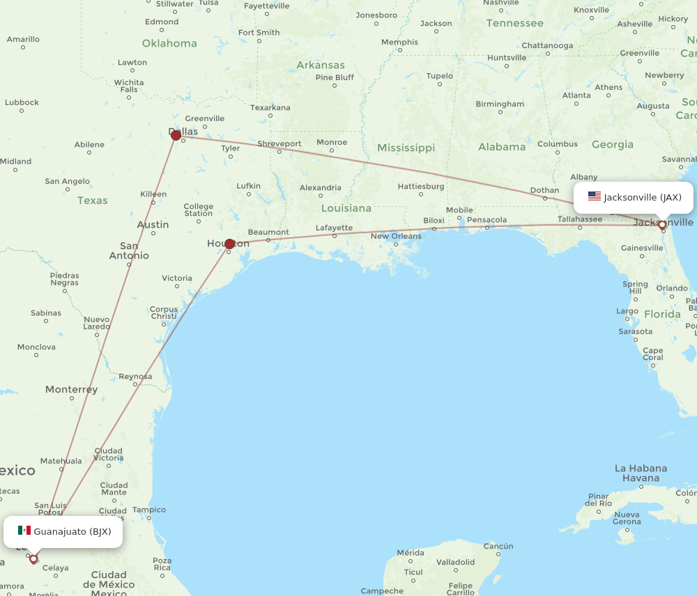 JAX-BJX flight routes