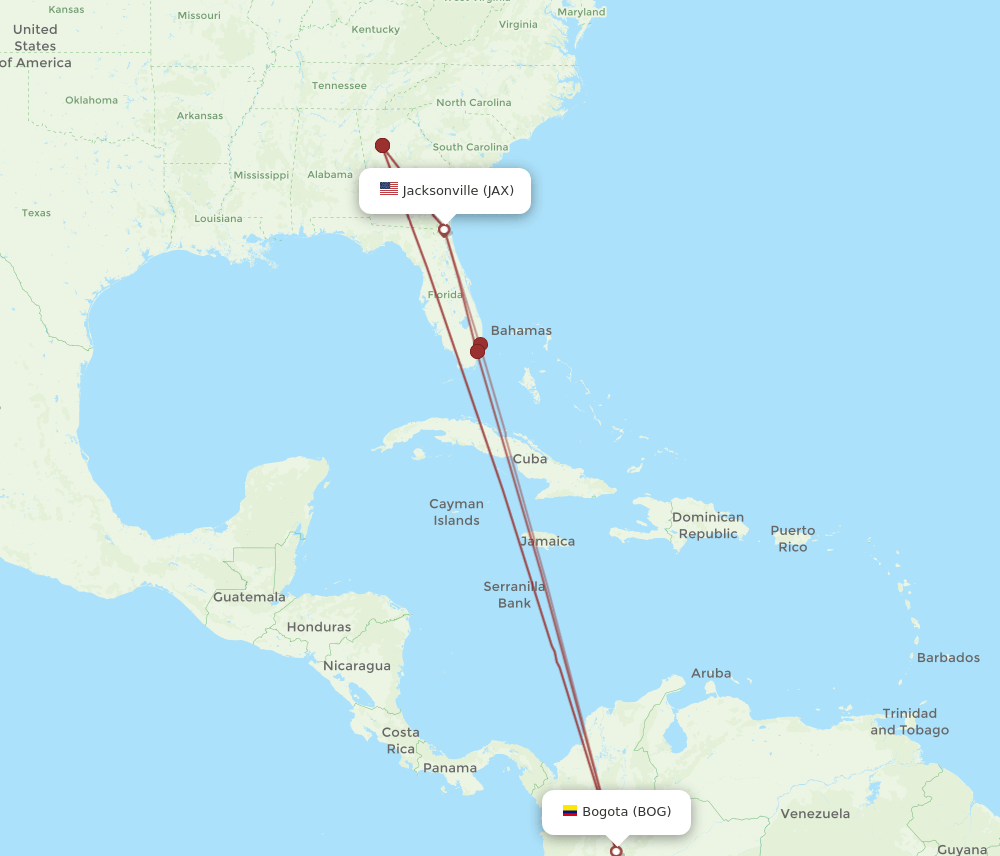 JAX-BOG flight routes