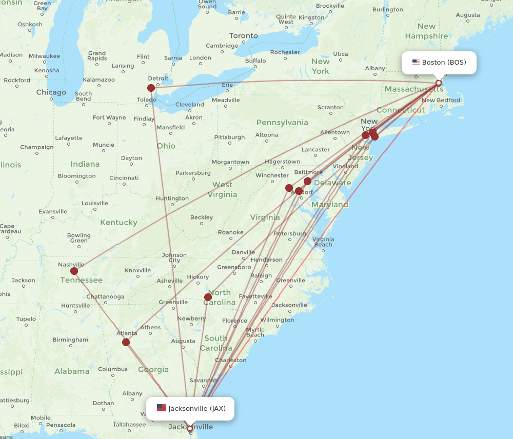 JAX-BOS flight routes