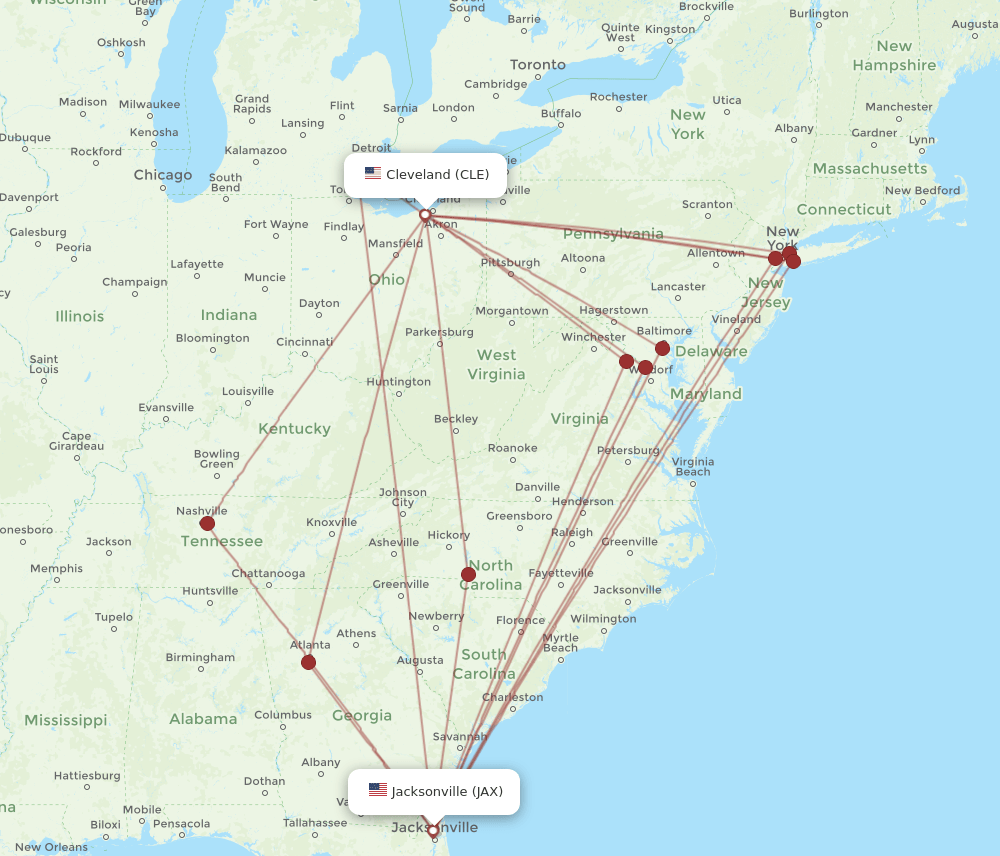JAX-CLE flight routes