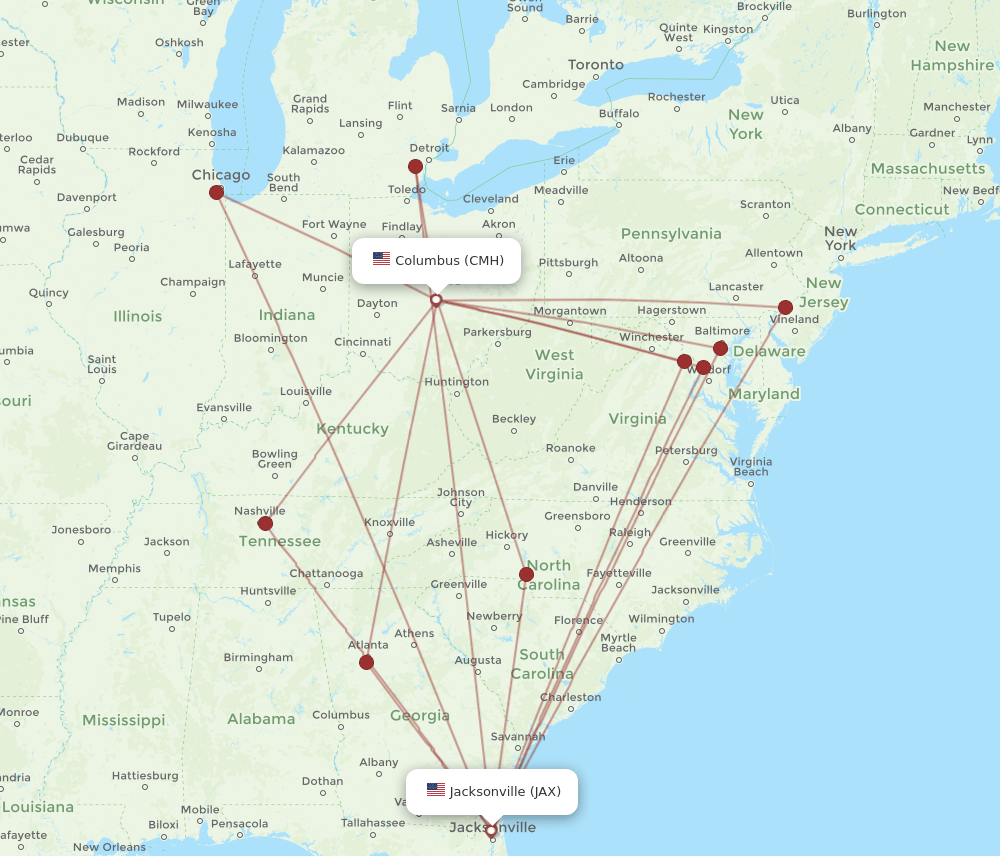 JAX-CMH flight routes
