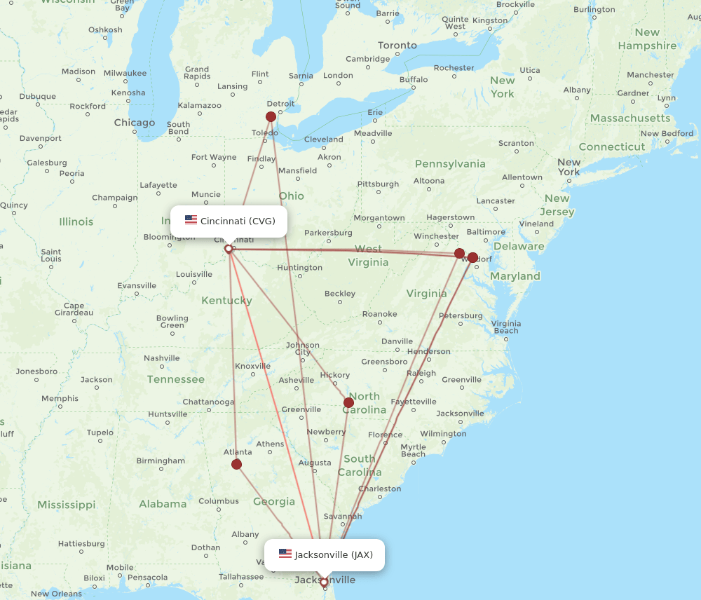JAX-CVG flight routes
