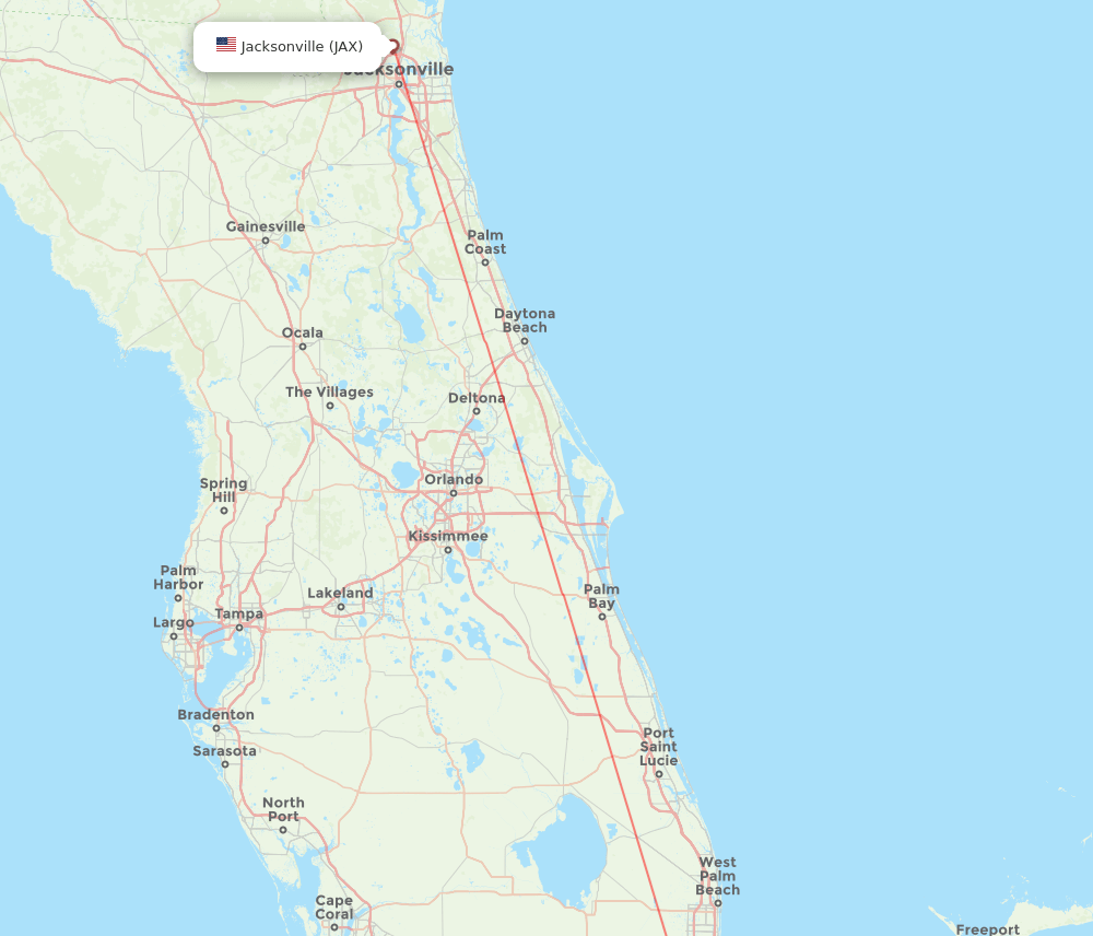 Jacksonville - Fort Lauderdale route map and flight paths