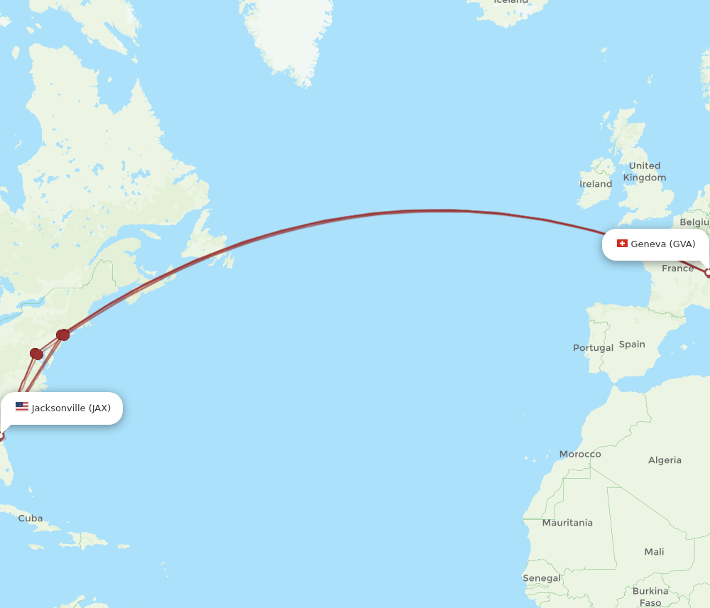 JAX-GVA flight routes